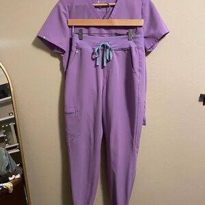 Figs Lilac Dawn Casma Scrub Top and High Waisted Zamora Joggers